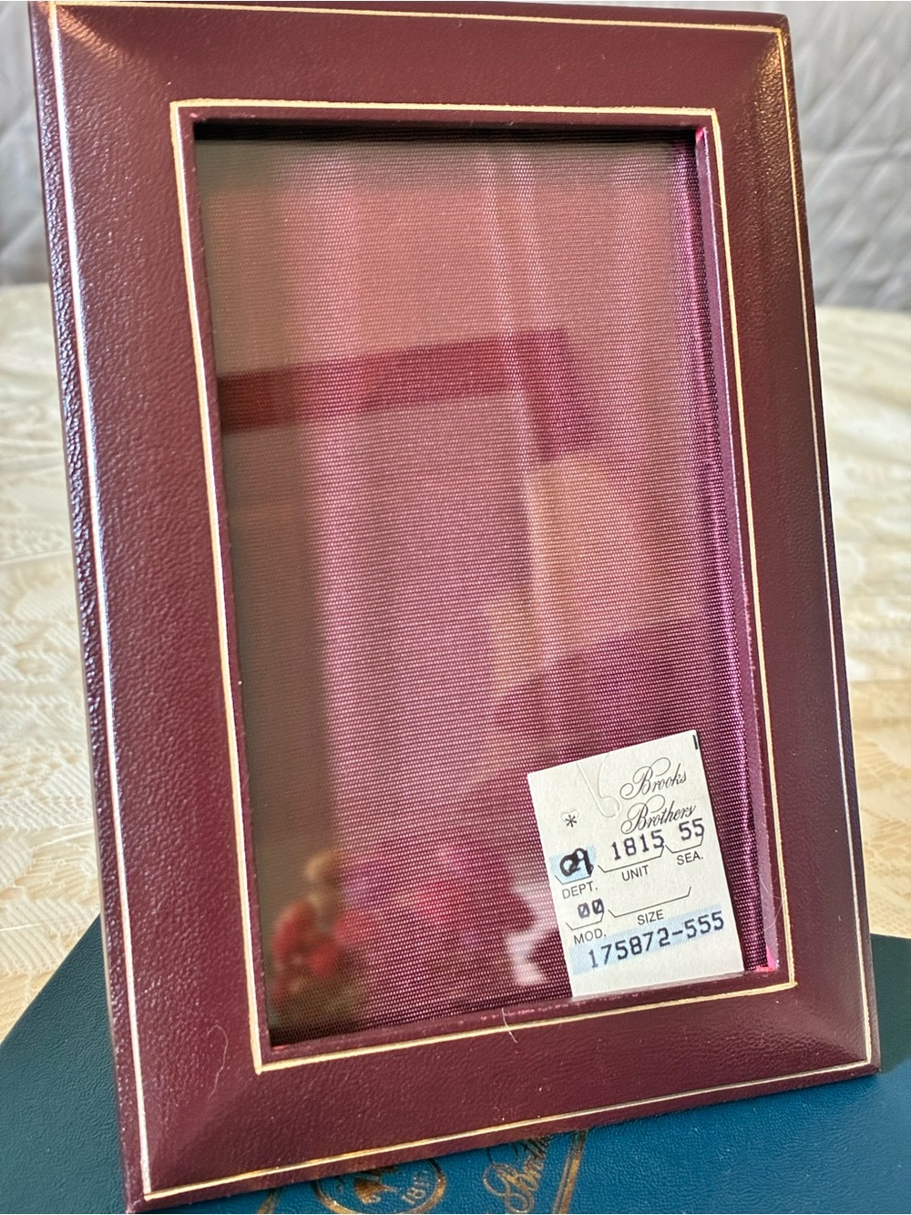 Vintage Brooks Brothers Small Burgundy Leather Frame with Gold Trim/ Italy